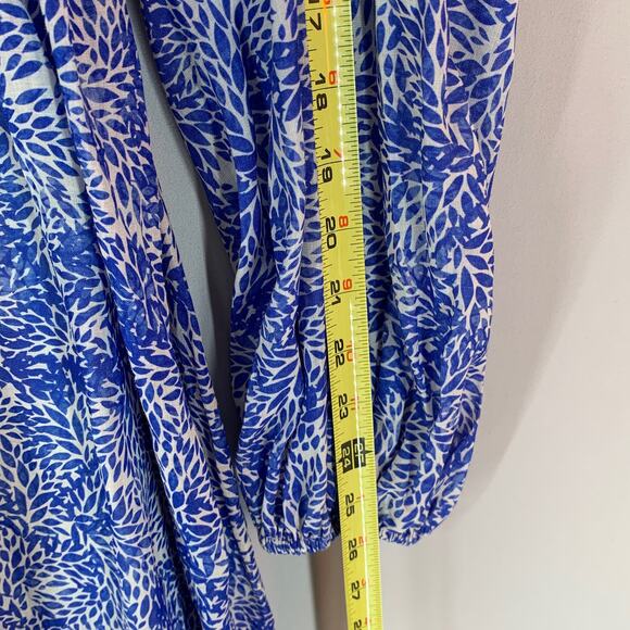 Amanda Uprichard Morello Dress S Blue White Mini Floral Long Sleeve Resort - Picture 8 of 11